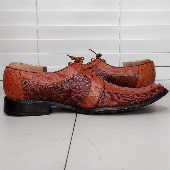 Los Altos Boots Lizard Ostrich Leather Office Business Oxford Dress Shoes Sz 11 - Picture 7 of 13